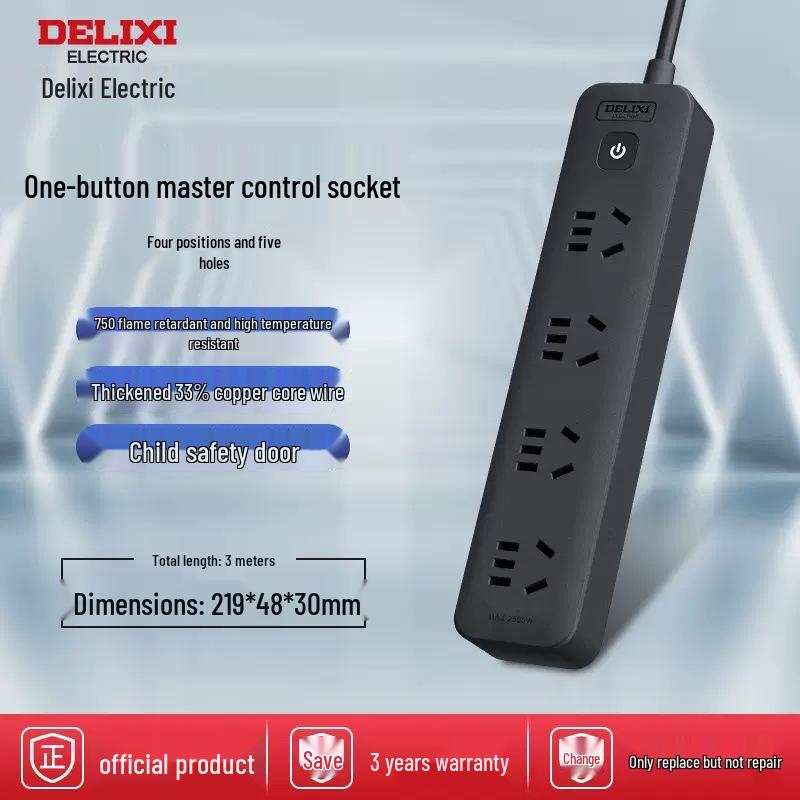 Delixi Multi-Function Extension Cord Power Strip for Home/Dorm with Multi-Socket Converter