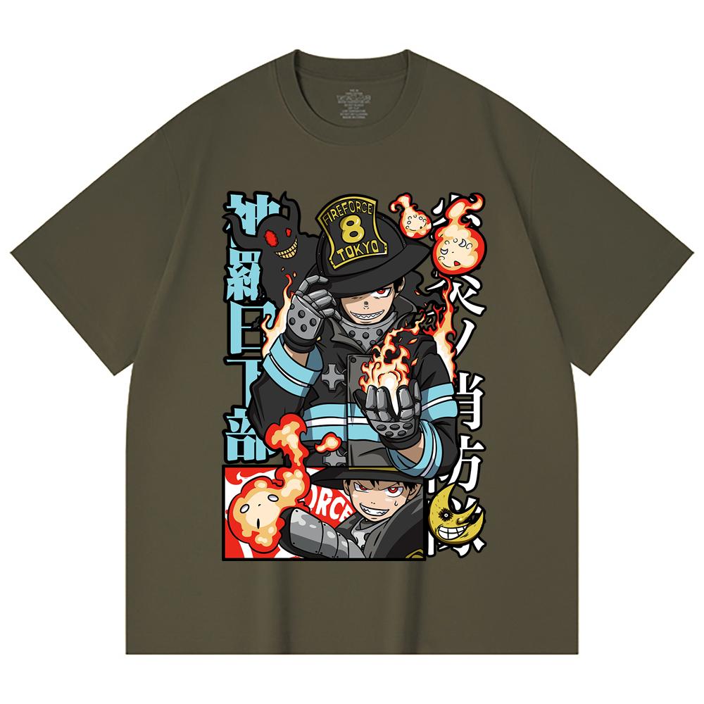 230 Gsm 100% Cotton Fire Force V2 Print Unisex Heavy Cotton T Shirt