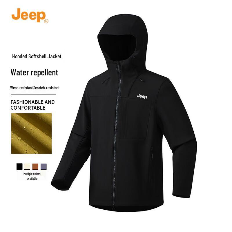 Мужская ветрозащитная мягкаяshell куртка JEEP с капюшоном на осень XL