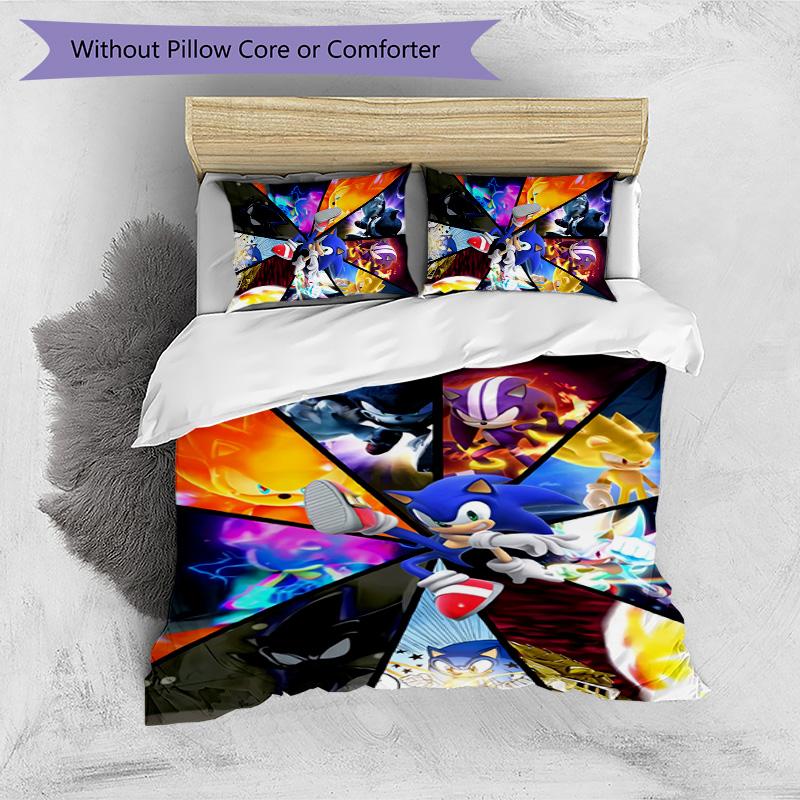 Sonic the Hedgehog Pattern Printed 3PCS Bedding Set, Soft Skin-Friendly Washable Duvet Cover & Pillowcases Set