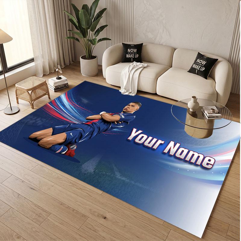 Custom Rug Kylian Mbappe Pattern Print Name Text Soft Non‑Slip Floor Carpet for Home Indoor Decoration