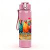 1PC Colorful Rooster Chicken Farm Print 750ml Color Plastic Sports Water Bottle Leakproof Flip Straw Lid Suitable for Sports Office Home Use