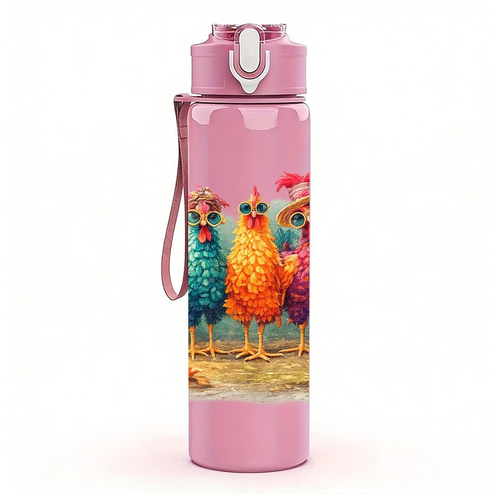 1PC Colorful Rooster Chicken Farm Print 750ml Color Plastic Sports Water Bottle Leakproof Flip Straw Lid Suitable for Sports Office Home Use