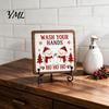 Christmas Pet Ornament Wooden Tabletop Decor, 2D Santa with Iron Stand, Rustic Wrought Display Stand Holiday Sign for Home And Cafe Festive