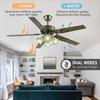 52 Inch Slim Ceiling Fan Light American Retro LED Ceiling Fan with Light for Bedroom Dining Room Living Room Large Household Fan