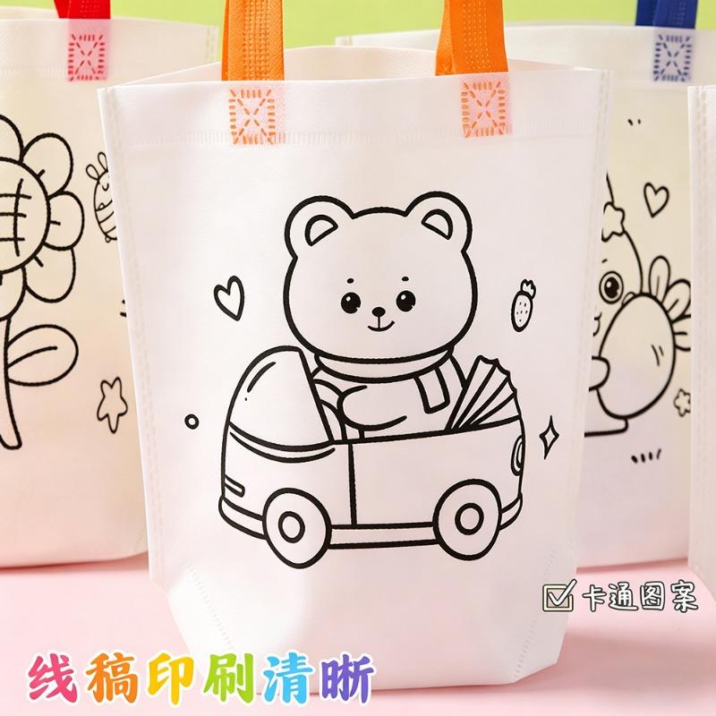 Diy Blank Non Woven Tote Bag For Kids Graffiti Hand Coloring Art Craft