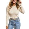 Women's Slim Fit Ribbed Knit Top Long Sleeve High Neck Ruffle Trim Stretchy Lightweight Pullover Sweater