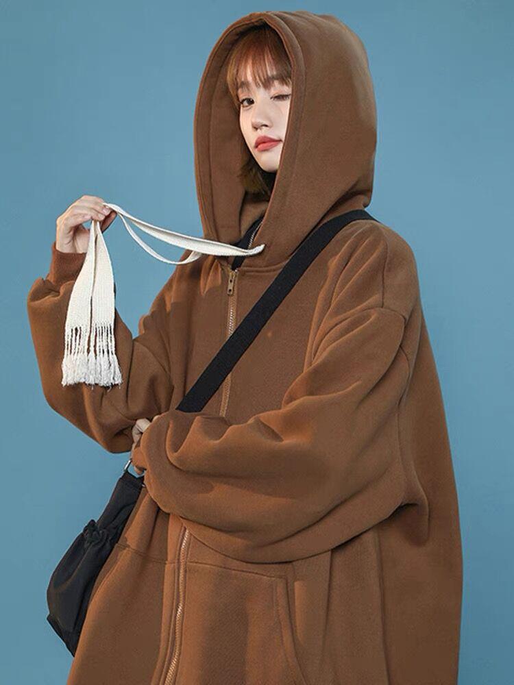 Women's Anti-Pilling Plush Thickened Winter Long-Sleeved Loose Zipper Cardigan Baseball Jacket