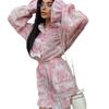 1116 autumn European and American new full-printed ruffle edge shirt hot pants two-piece set trendy fashion women's clothing set