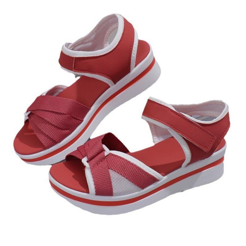 Summer New Thick-soled Color Matching Sandals Women's Comfortable Casual Velcro Wedge Heel Women's Shoes