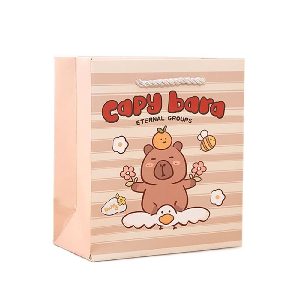 Fashion White Cardboard Capybara Gift Bags Cute with Handles Party Supplies Large Capacity Portable Candy Bags