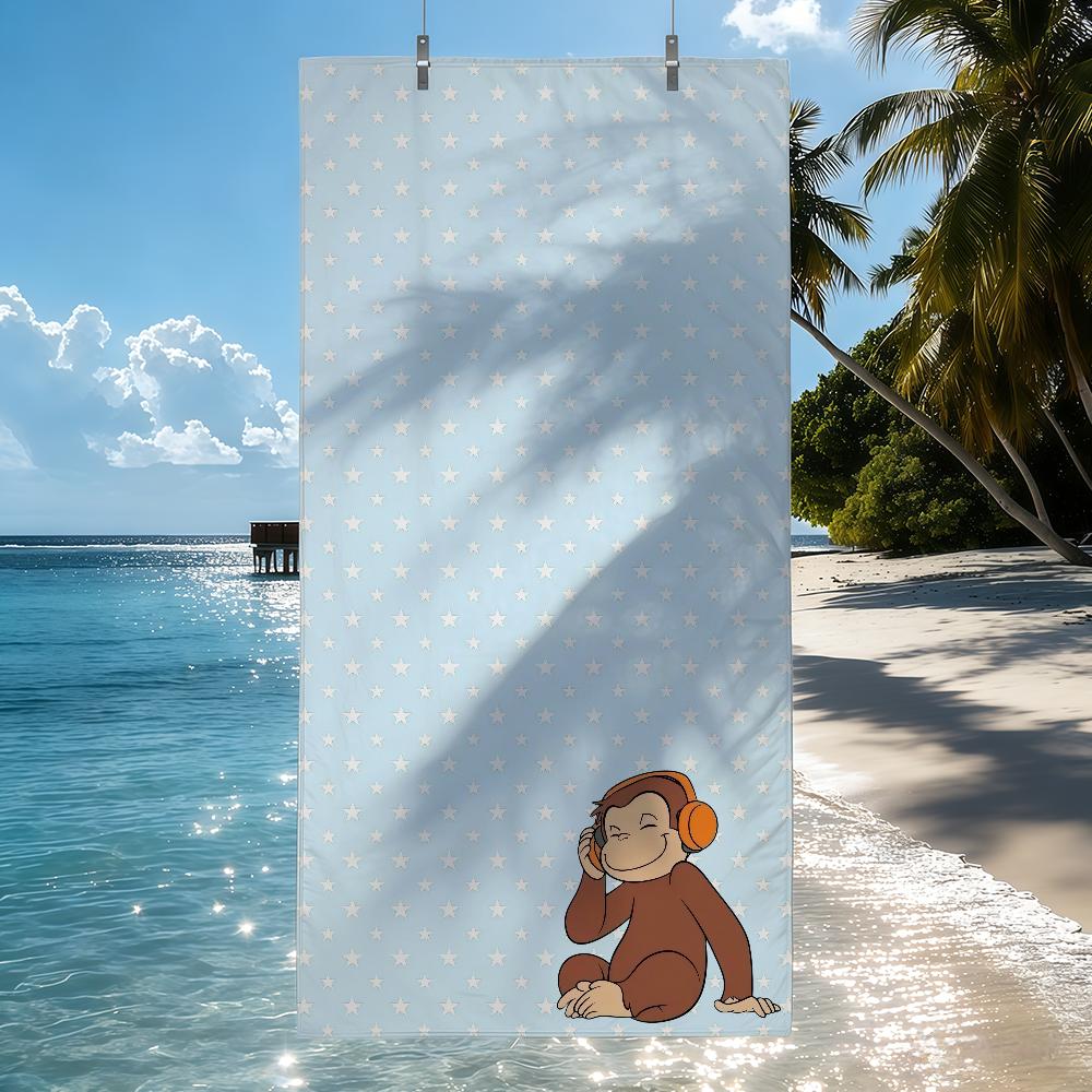 C-Curious George Monkey Cartoon Towel Quick Drying Beach Towels Are Suitable For Swimming Pools Camping Yoga And The Gym