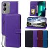 PU Leather Flip Wallet Phone Case for Vivo Y17s Litchi Texture Card Holder Kickstand Wrist Strap Protective Cover