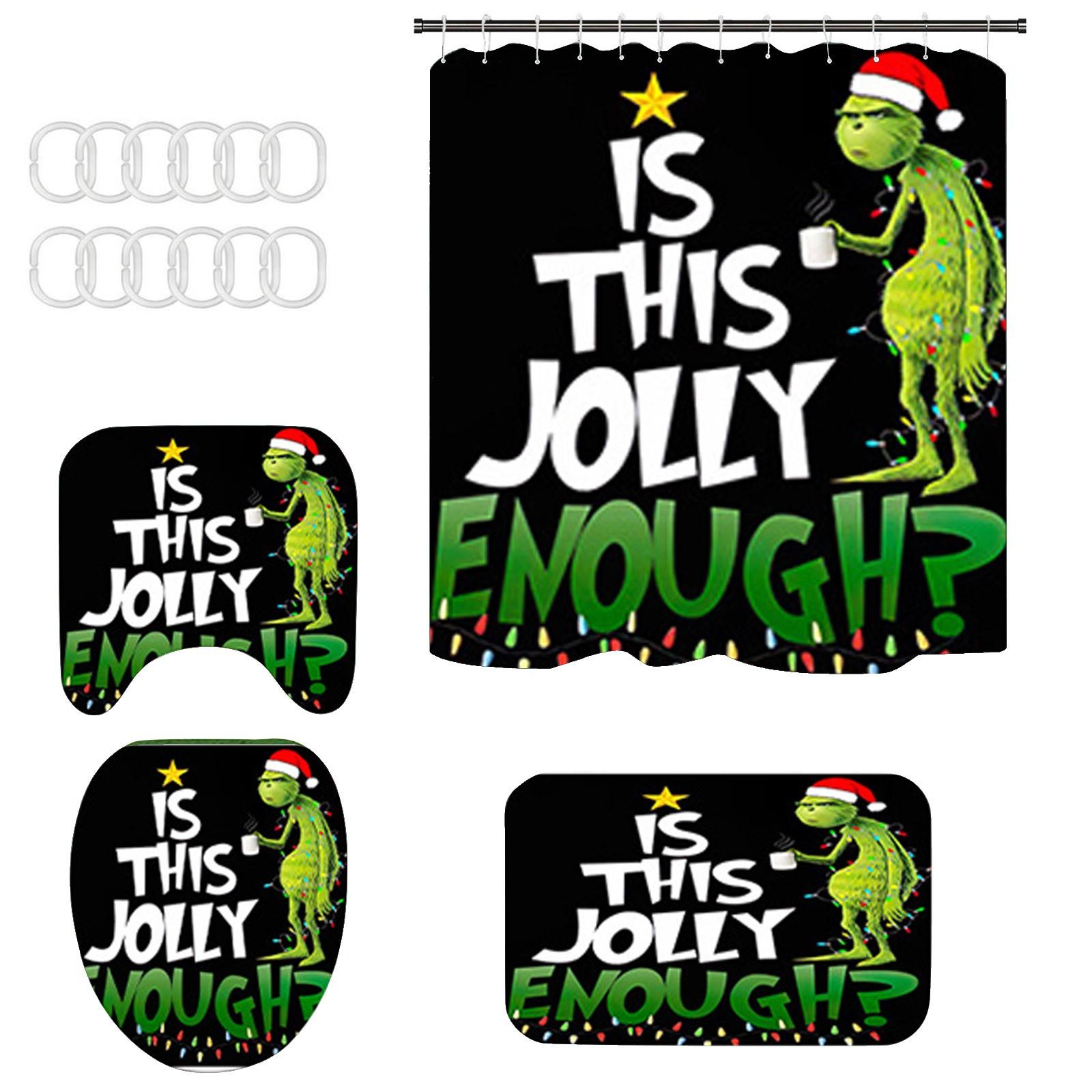 

Рождественский коврик для ванной комнаты с принтом снеговика и занавеска для душа, набор из четырех предметов One Size