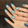 Glass Bead Cat Eye Almond Nails, Handmade Reusable Press On Nails, Solid Blue Color