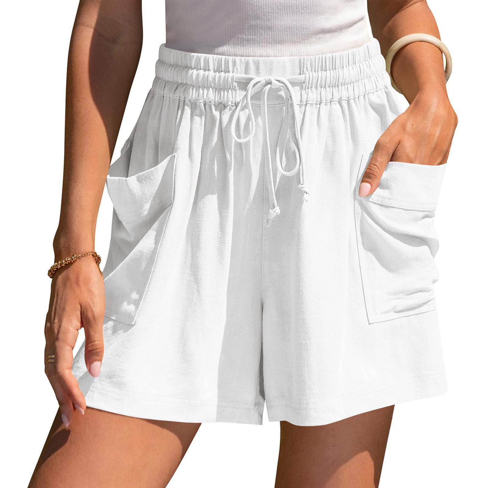 

Shorts For Women Casual Summer High Waisted Wide Leg Beach Vacation Shorts With Pockets XL білий