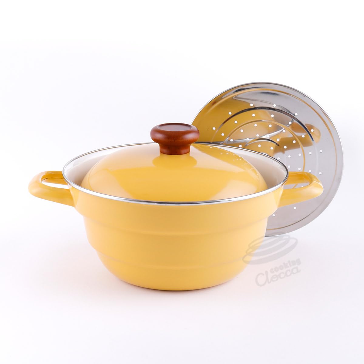 

All-in-One 24cm Yellow Enamel Pot with Slatted Base (BMP24FW.CY) by Fuji Enamel, Beams, B.M.S. Multi-Purpose Enamel Pot with Handles