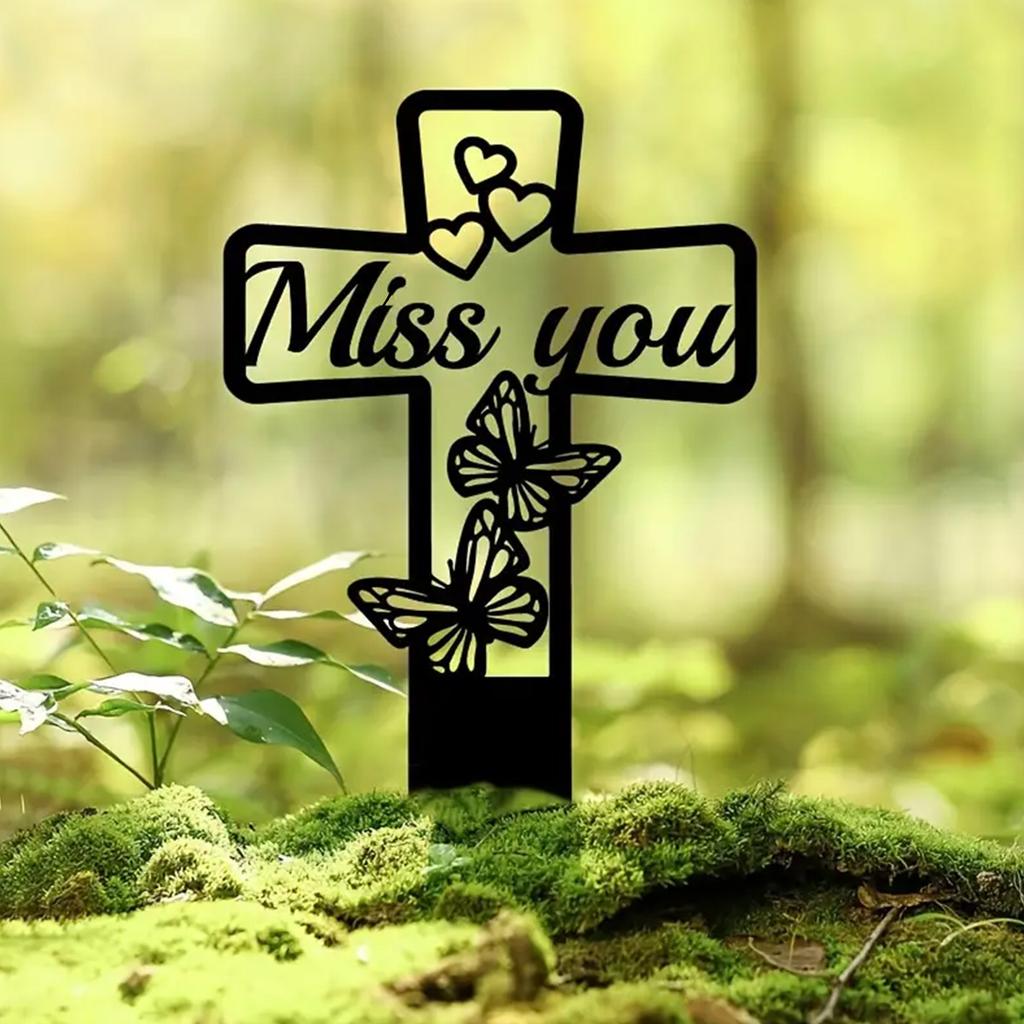 Kreuz Gedenktafel Pfahl Friedhofsdekoration Friedhofstafel Einsatz Gedenken Familie Außenbereich Terrasse Friedhofsdekoration