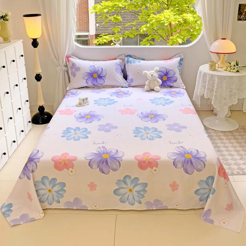 Pink Floral Bed Sheet Set Soft Cotton 4 Pieces Queen Botanical Bed Set, 8 Inch Deep Pocket Fitted Sheet, Flat Sheet, Pillowcases