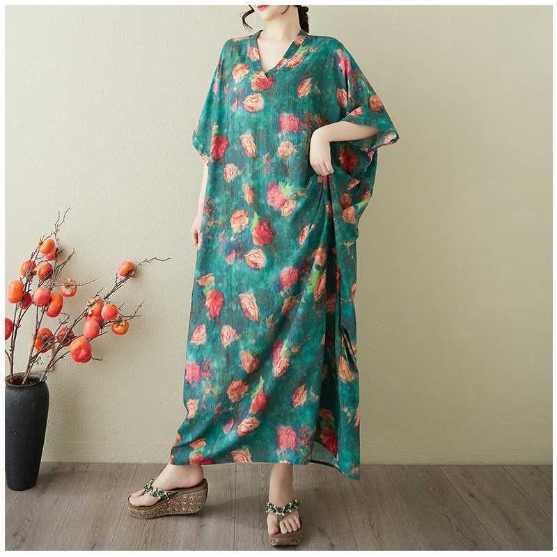 Women's Vintage Long Dress with Cotton and Linen Patterns
