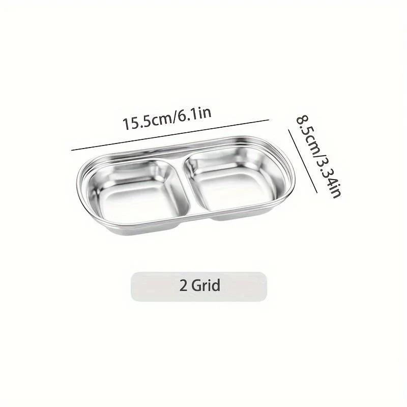 1PC Stainless Steel Sauce Dish, Divided Seasoning Sauce Dip Bowl, Korean Ketchup Sauce Bowl, Vinegar Soy Spice Condiment Tray