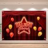 Talent Show Backdrop Banner Theater Stage Red Curtain Theme Background Decor for Kids Boys Girls Performance Magic Shows Talent Party Birthday Party F