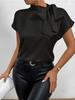 Women Summer Minimalist Shirt Elegant Women's Satin Pink Short Sleeved Lace-up Bow Neck Casual Fitting Office Shirt