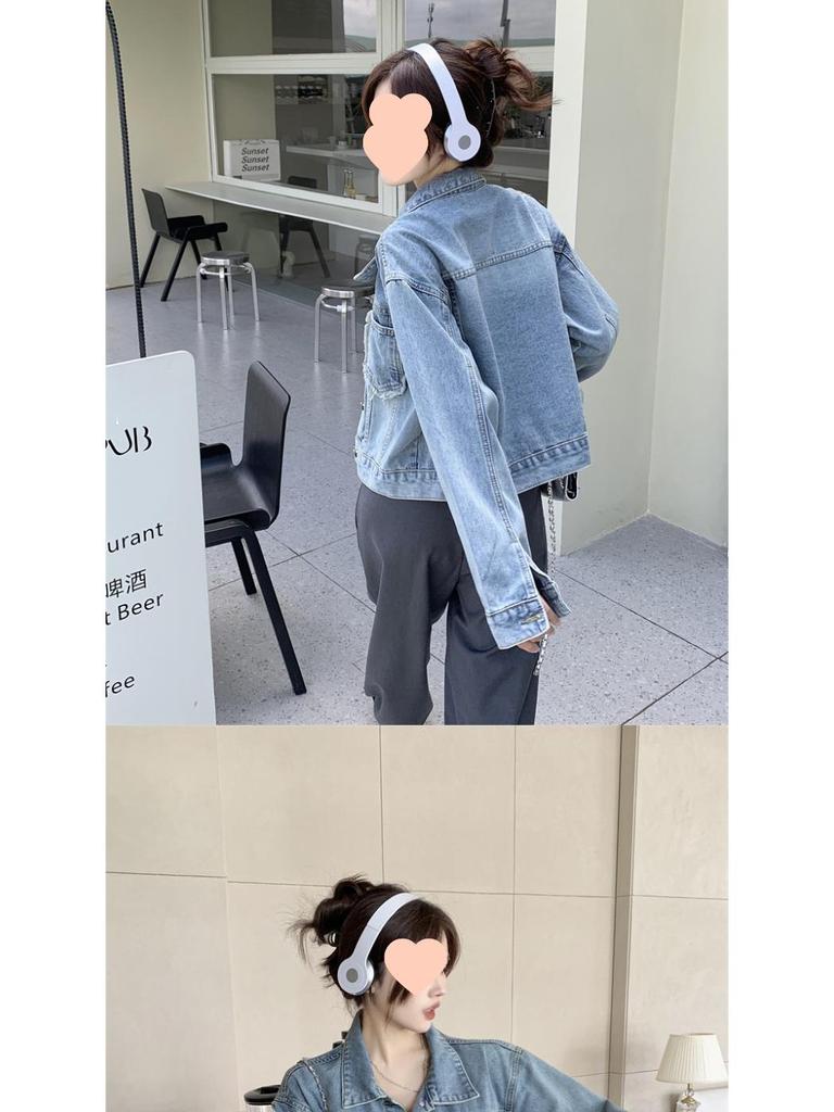 2023 Autumn Women's Frayed Loose Denim Jacket