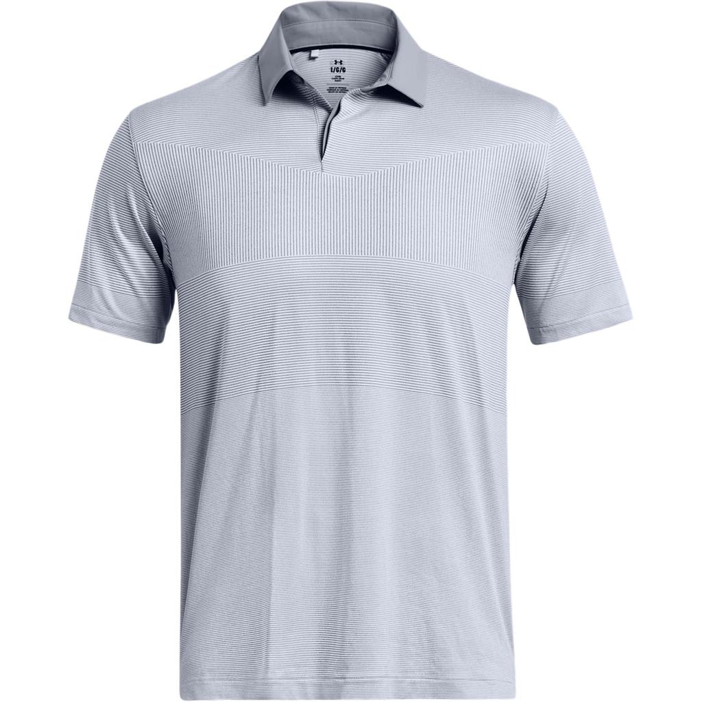 Under Armour Tour Tips Striped Golf Pique Short Sleeve Polo Shirt Men Polo Shirts Steel 1383422-035