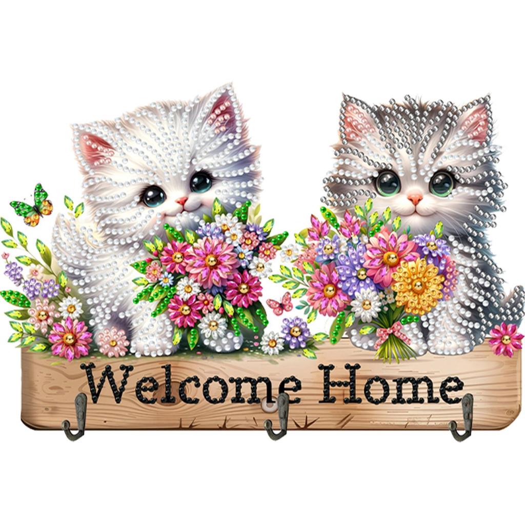Dogs Cats Wood DIY Diamond Painting Hooks Home Decor Craft Kit Diamond Art Painting Hook Kit No Hole Punching Wall Decoration