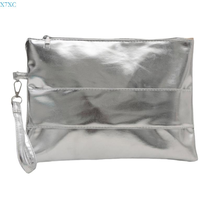 X7XC Fashion Metallic Clutch Bag PU Leather Metallic Wristlet Handbag Purse for Women серебряный