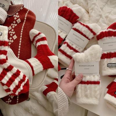 Women's Winter Christmas Striped Red Wool Socks