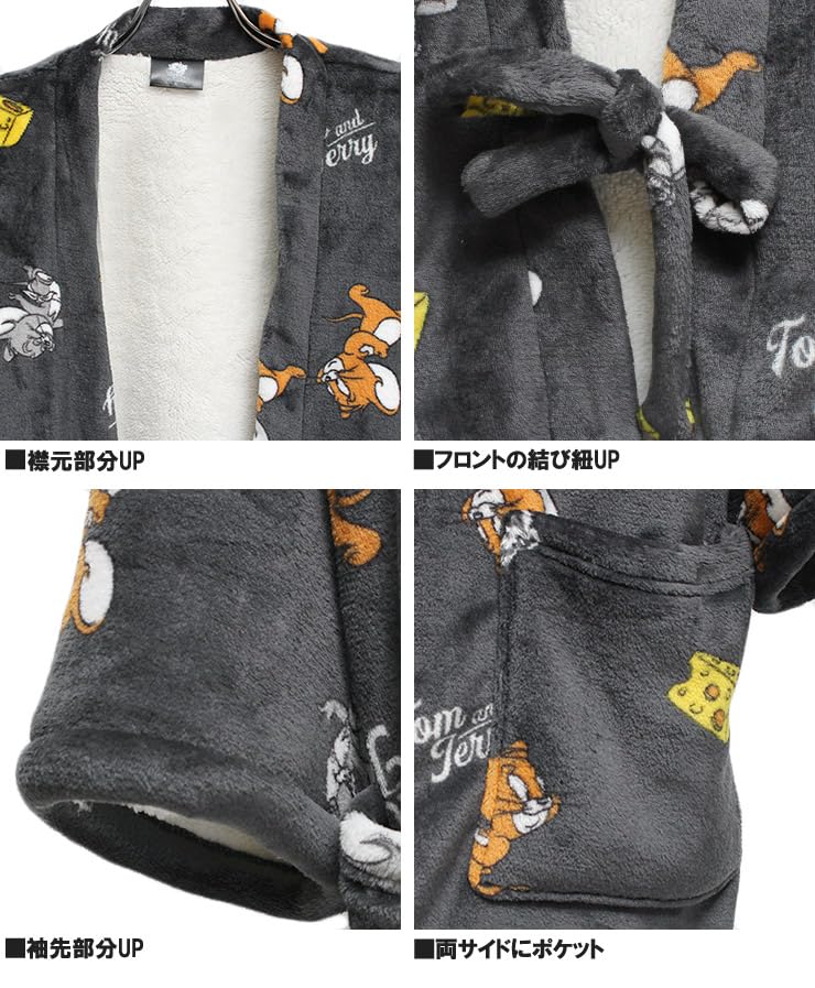 One Colors TOM AND JERRY Men's Plus Size Fluffy Fleece-Lined Loungewear Chanchanko Hanten (Half-Coat) - Size 3L, Charcoal (39)