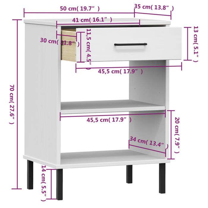 VidaXL Console Cabinet with Metal Legs White Solid Pine Wood OSLO 351002