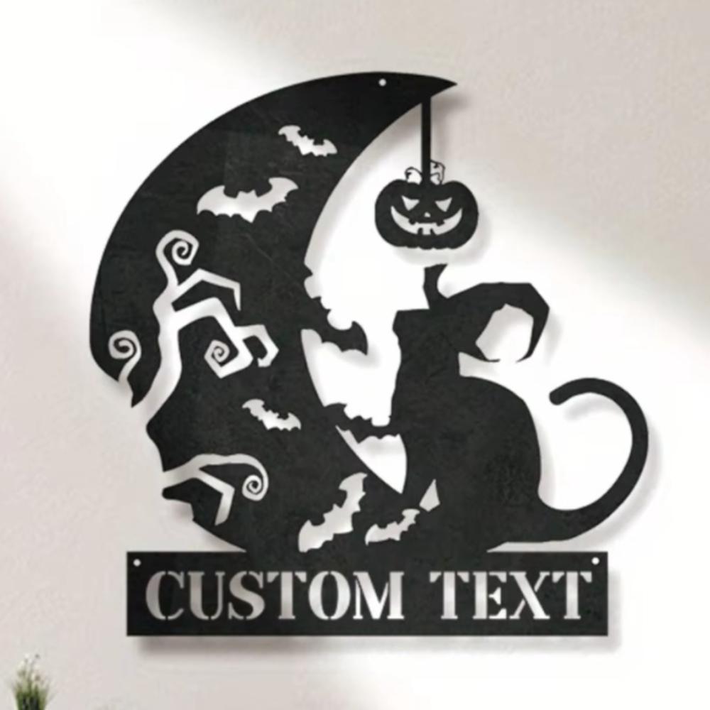 Halloween Metal Wall Art Cat Pumpkin Bat Silhouette Spooky Home Decor Party Custom Sign
