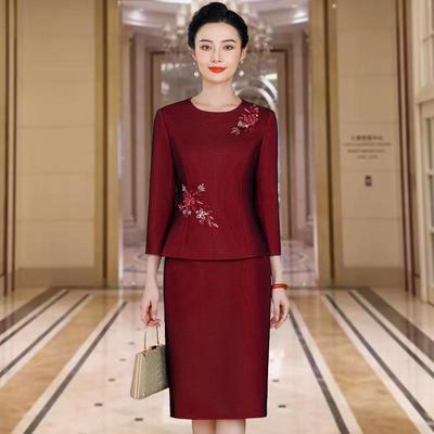 Elegant Wine Red Mother of the Groom Two-Piece Set: 2023 Autumn Top & Skirt