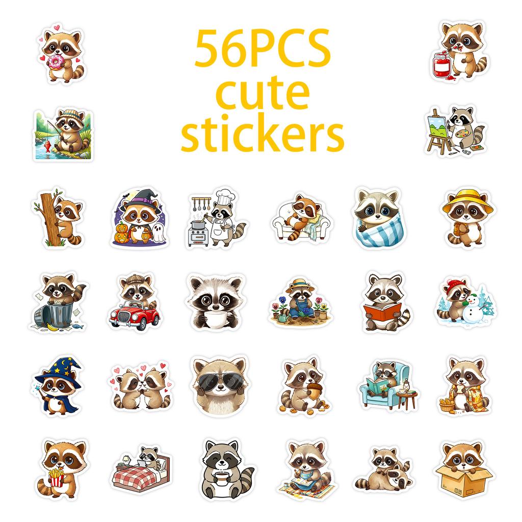 56 Cute Cartoon Raccoon Graffiti Stickers Do Not Repeat Suitcase Skateboard Decorative Stickers Batch