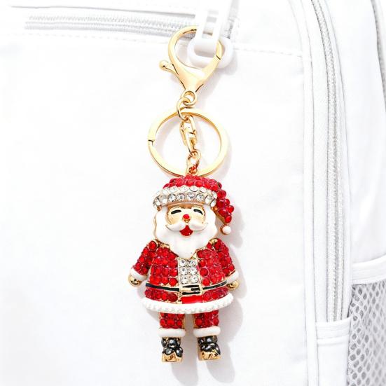 Keychain Pendant Sparkling Rhinestones Santa Claus Design Metal Keyring Decorative Key Holder Friends Bag