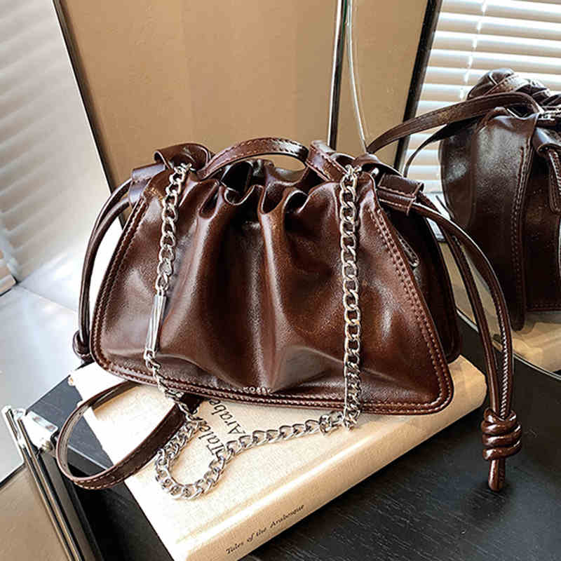 

Модная мягкая кожаная сумка-цепочка через плечо для женщин, зимняя классическая сумка через плечо для кофе, женские плиссированные сумки