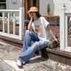 New Arrivals Open Run Women Casual HearT PrinT CoTTon Roll Up Loose FiT T shirT