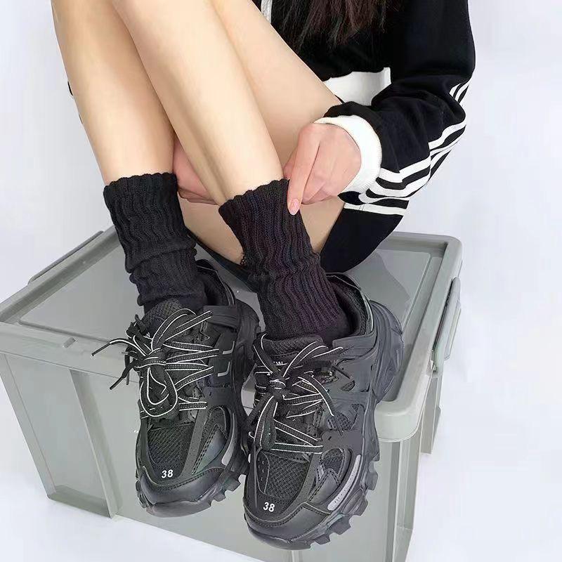 1Pair Solid Color Knitted Long Socks For Women Sweet  Loose Crochet Middle Tube Lolita Sox Boot Cuffs Ruffles Stockings