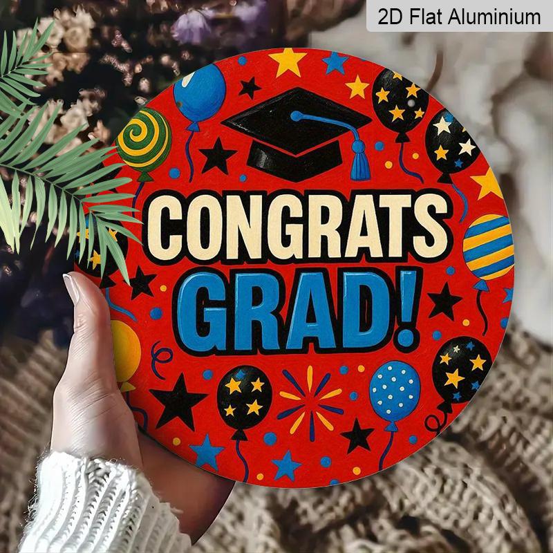 2D Flat 1pc, 8x8 in, Happy Graduation Aluminum metal sign Decorative Signs&Plaques, flower wreath center, door decoration, wall decoration, suitable