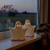 Spooky Resin Ornaments Ghost Ornament with Warm Light, Cute Luminous Figurine, Glowing Pleated Table Decorations Night Light for Tabletop And