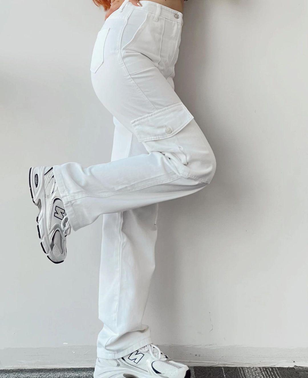 

2023 Европейский и американский универсальный повседневный рабочий костюм средней посадки с 3D карманами S белый