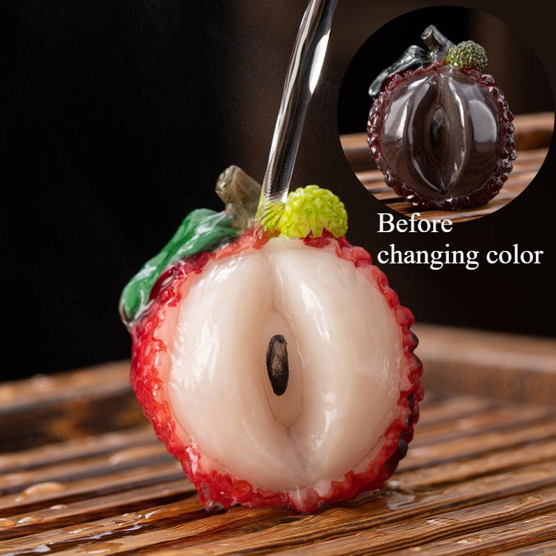 Creative Resin Color Changing Tea Pets Persimmon Ruyi Lychee Fruit Color Changing Tea Pets Home Desktop Decoration Ornaments