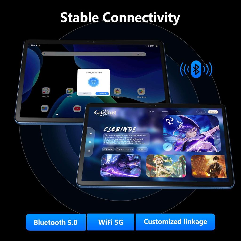 G-tab T9 PRO 10.1" Android Multi-functional tablet,5500mAh battery,4GB RAM+128GB storage,1.8GHz Quad-core Processor,high-speed 2.4G/5G Dual-band WiFi.