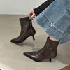 2025 Nowe Damskie Modne Botki Szpiczasty Nosek Cienkie Obcasy Zamek z Tyłu Krótkie Botki Francuskie Retro Pasujące do Wszystkiego Wiosenne i Jesienne Botki