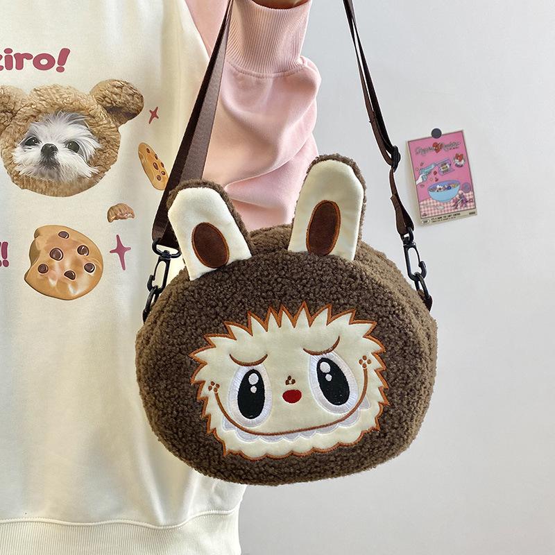 2025 New Popular Bubble Mart Oblique Span Bag Large Capacity Soft Touch Short Plush Children Shoulder Bags Ugly Cute Cartoon Kid Storage Crossbody Bag