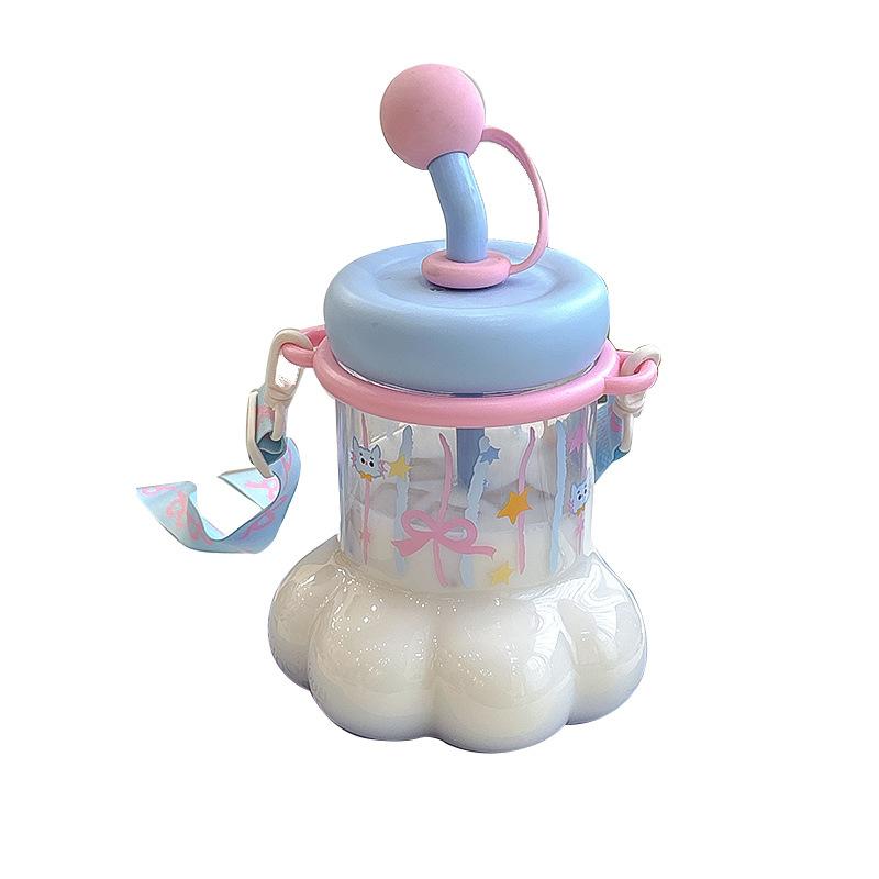 1L Cute Plastic Straw Water Bottle For Girls Creative Cat Claws Large Capacity Tabletop Sippy Cup  Portable Student Drinking Cup