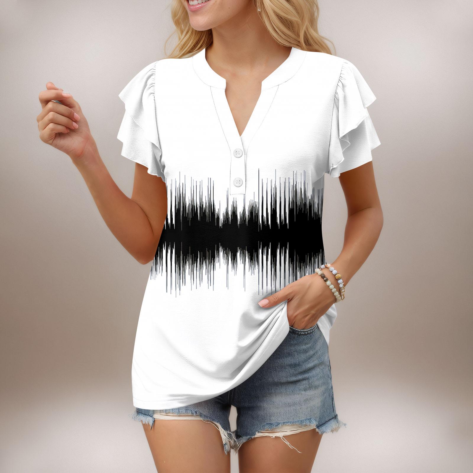 

Женский повседневный топ с короткими рукавами и V-образным вырезом, с оборками и градиентом XL белый